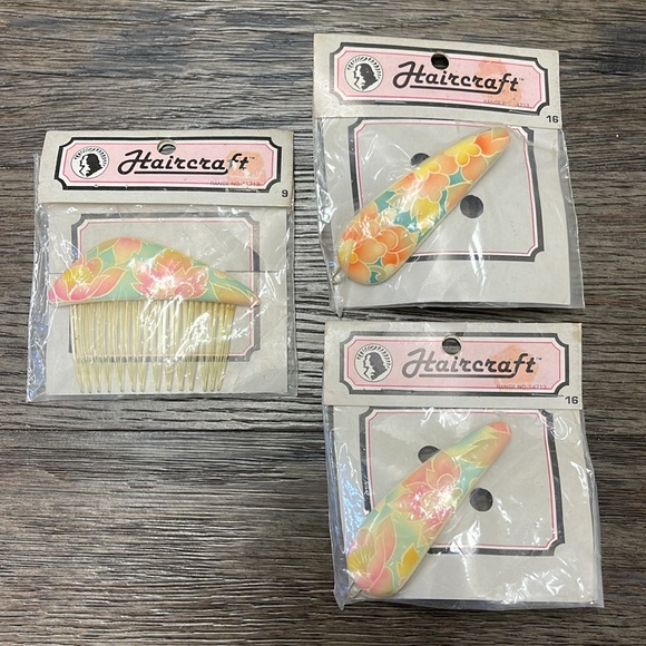 Vintage HAIRCRAFT Comb and Barrettes - Hair Clips NWT Hawaiian Print Design - Picture 6 of 16